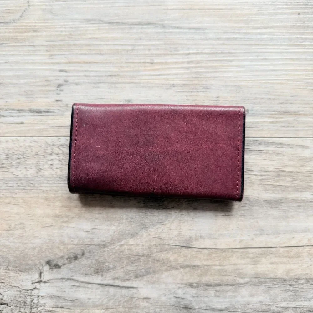 Vintage Rolfs Cowhide Genuine Leather Burgundy Key Holder Wallet Organize Floral